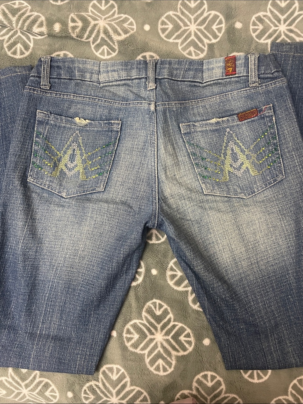 7 For All Mankind Green A Pocket Medium Blue StraightLeg Boot low rise Jeans y2k